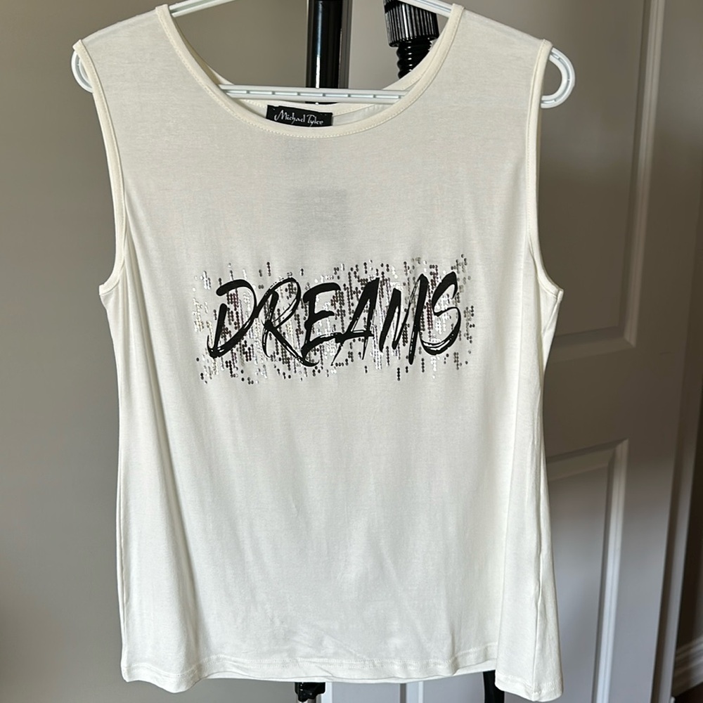 Sz L🇨🇦⭐️NWT Michael Tyler Ivory Dress Casual “Dreams” Sequin Tank